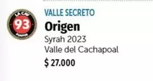 Vallè Secreto Origen Syrah 2023 Valle Del Cachapoal