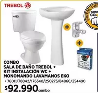 Trebol - Combo Sala De Baño + Kit Instalacion Wc + Monomando Lavamanos Eko