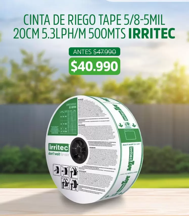Cinta De Riego Tape 5/8-5mil 20cm 5.3lph/m 500mts