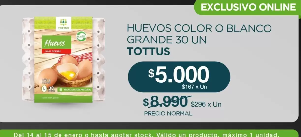 Tottus - Huevos Color O Blanco Grande 30 Un