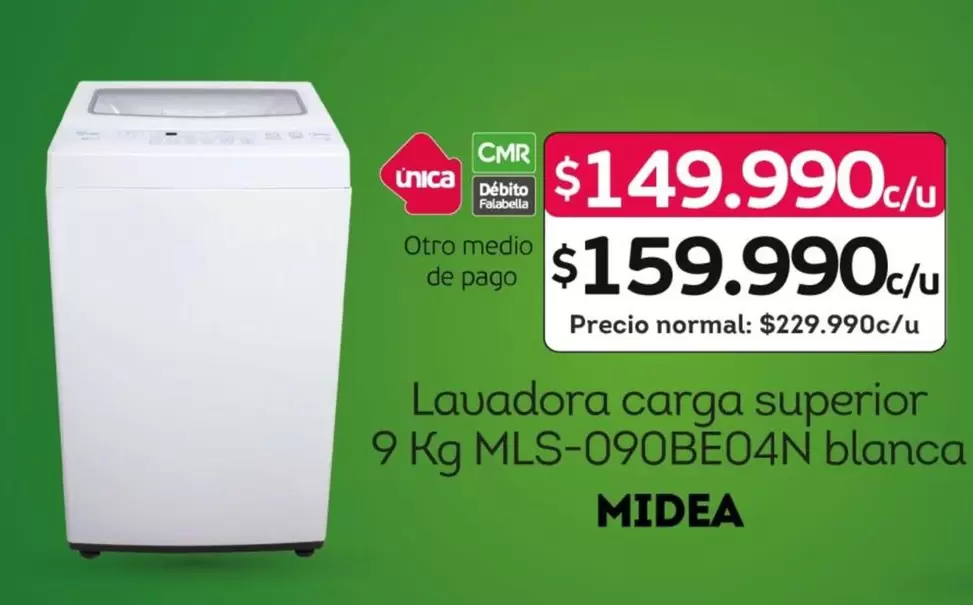 Midea - Lavadora Carga Superior 9kg Mls-090be04n Blanca