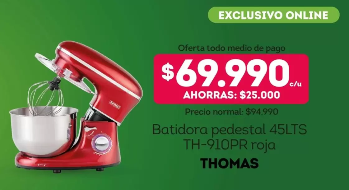 Thomas - Batidora De Pedestal 45LTS Th-910PR Roja