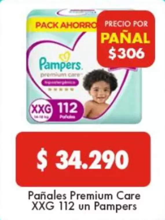 Pampers - Pañales Premium Care Xxg 112 Un