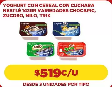Nestlé - Yoghurt Con Cereal Con Cuchara, Zucoso, Milo, Trix