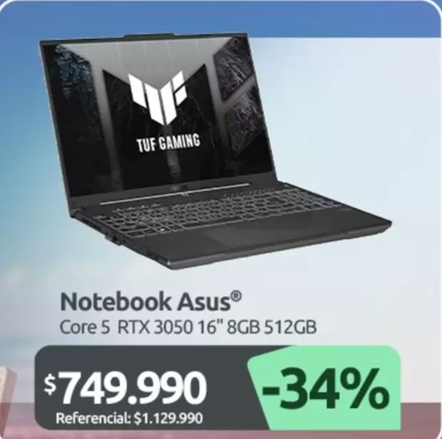 Asus - Notebook Core 5 Rtx 3050 16" 8gb 512gb