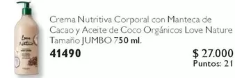 Jumbo - Crema Nutritiva Corporal Con Manteca De Cacao Y Aceite De Coco Orgánicos Love Nature Tamano