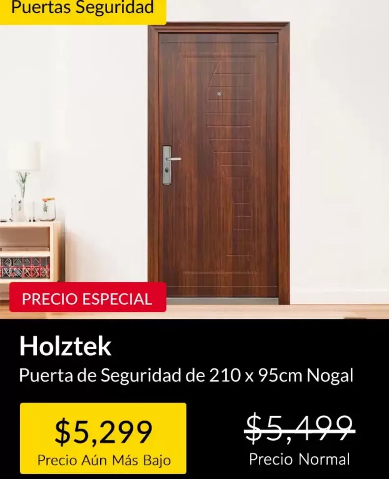 Holztek - Puerta De Seguridad De 210 X 95cm Nogal