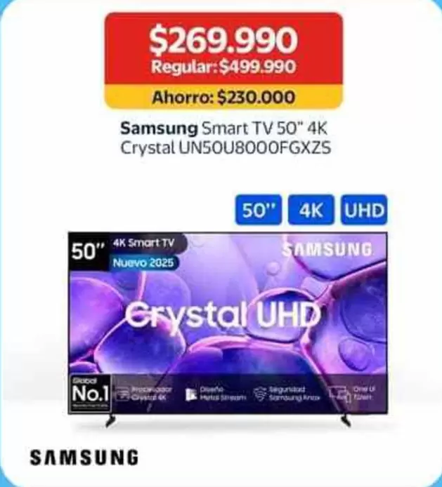 Samsung - Smart TV 50" 4K Crystal UN50U800OFGXZ5