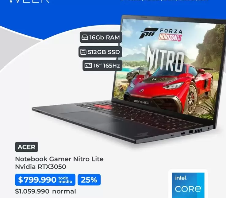 Acer - Notebook Gamer Nitro Lite Nvidia RTX3050