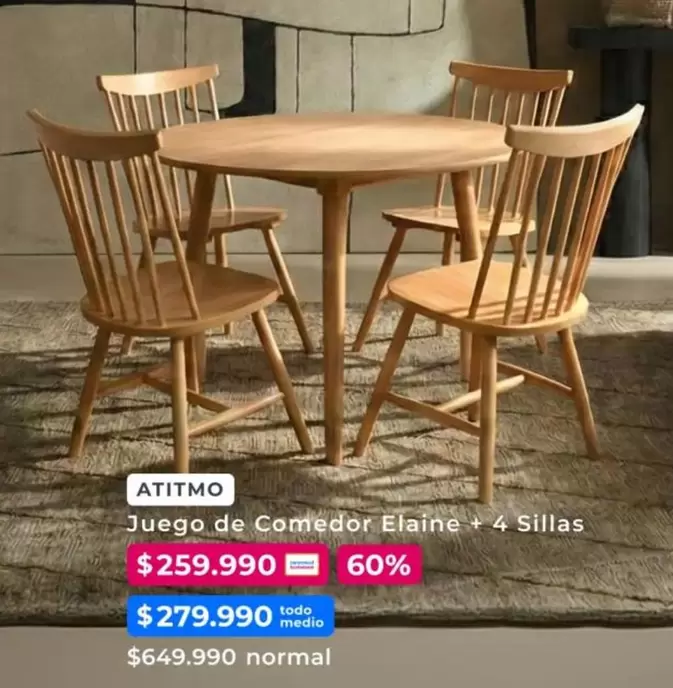 Juego De Comedor Elaine + 4 Sillas