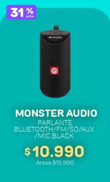 Monster   - Parlante Bluetooth/Em/sd/aux/mc Black