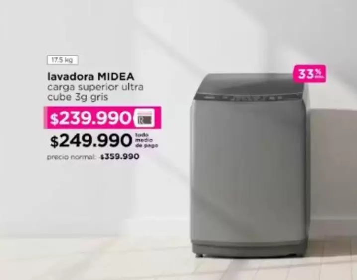 Midea - lavadora carga superior ultra cube 3g gris