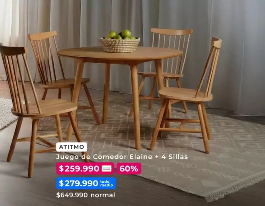 Juego De Comedor Elaine + 4 Sillas