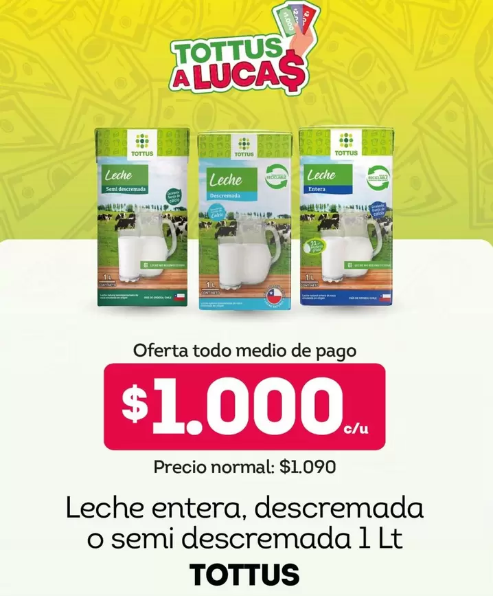 Tottus - Leche Entera, Descremada O Semi Descremada