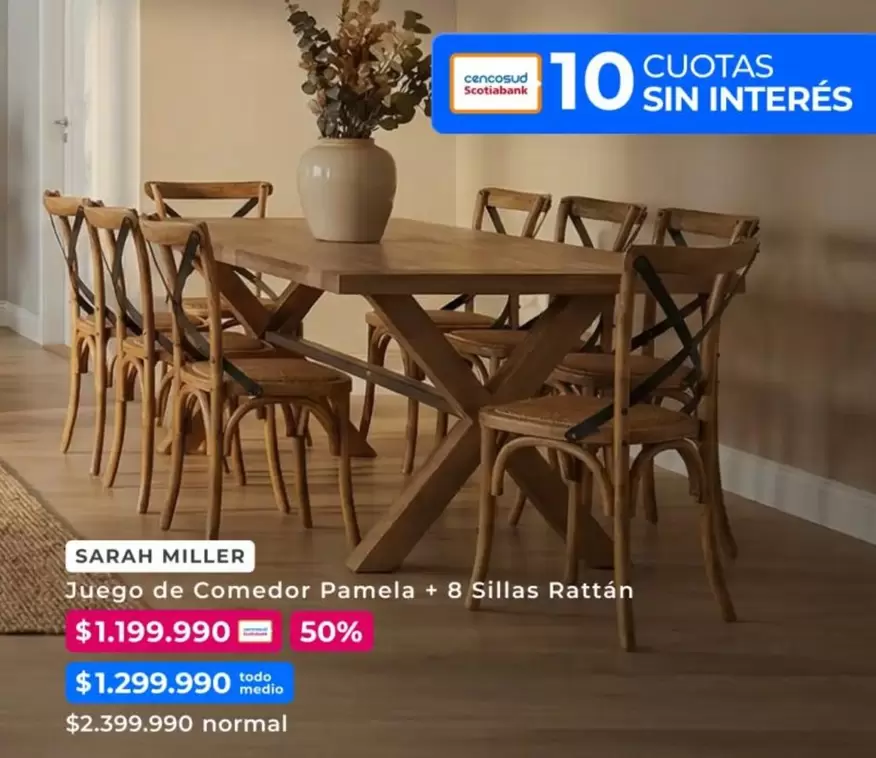 Miller - Juego De Comedor Pamela + 8 Sillas Rattán