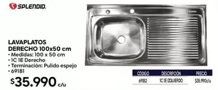 Splendid - Lavaplatos Derecho 100x50 Cm