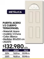 Puerta Acero 1/2 Cuerpo Termopane