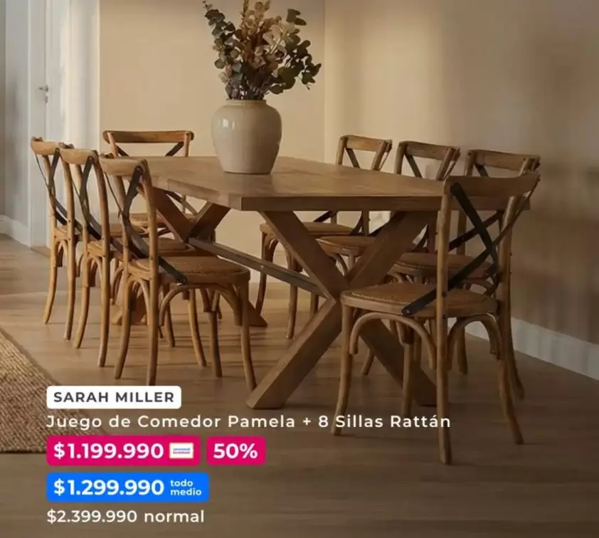 Miller - Juego De Comedor Pamela + 8 Sillas Rattán 50%