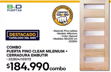 Clear - Combo Puerta Pino  + Cerraadura Embutir