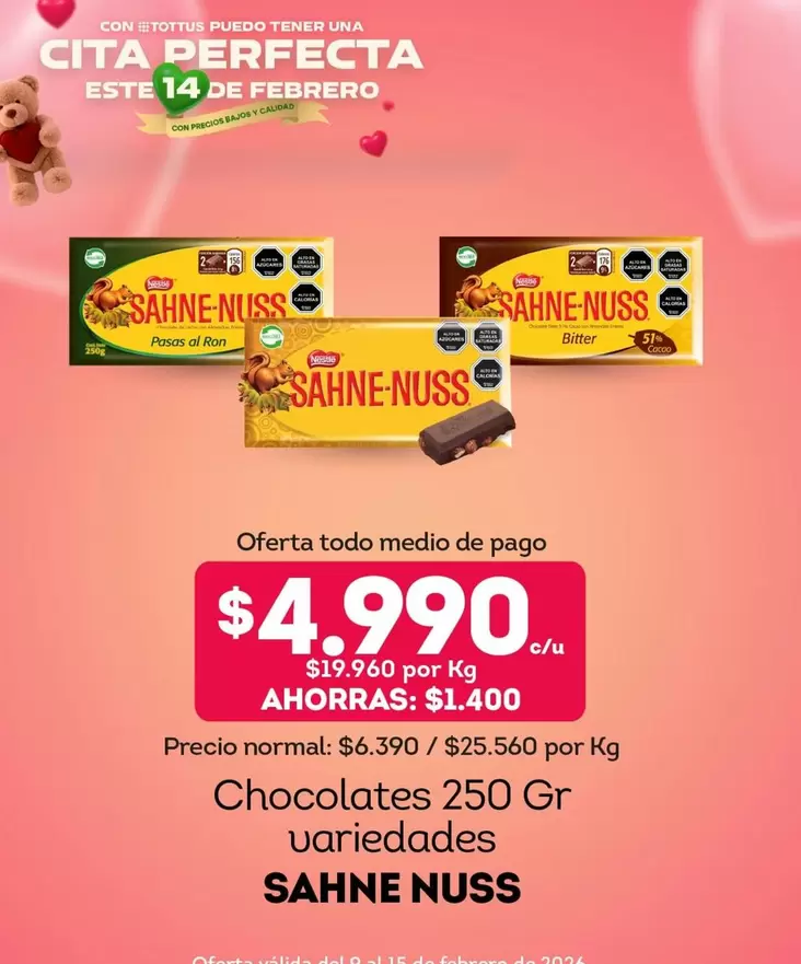 Sahne Nuss - Chocolates 250 Gr