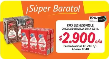 Soprole - Pack Leche  Chocolate O Frutilla 6 Un X