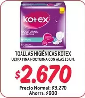 Kotex - Toallas Higienicas Ultra Fina Nocturna Con Alas