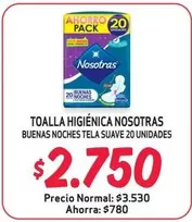 Nosotras - Toalla Higienica  Buenas Noches Tela Suave 20 Unidades