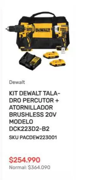 Dewalt - Kit  Tala- Drop Percutor + Atornillador Brushless 20v Modelo Dck22d2-b2