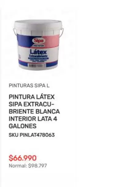 Sipa - pintura latex sipa extracu-briente blanca interior lata 4 galones