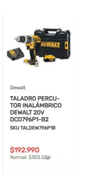 Dewalt - taladro percu-tor inalambrico dewalt 20V DCD796P1-B2