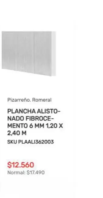 Plancha Alisto- Nado Fibroce- Mento 6 Mm 1.2o X 2.4o M