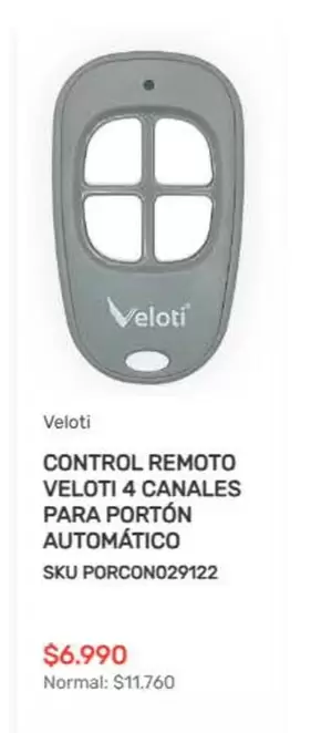 Control -  Remoto Veloti 4 Canales Para Portón Automático