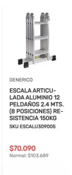 MTS - Escala Articu-lada Aluminio 12 Peldanos 2.4 Mts.