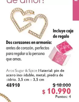 Metal - Aros Sugar & Spice Material: Pin De Acero Inoxidable, , Piedra De Vidrio. 3.5 Cm X 3,5 Cm