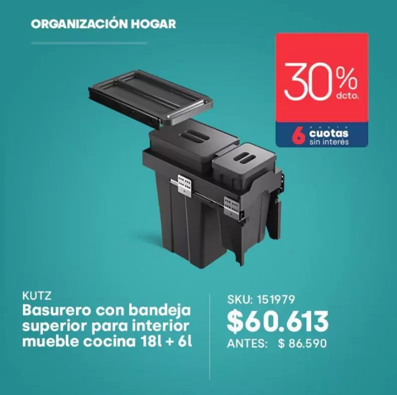 Superior - Basurero Con Bandeja  Para Interior Mueble Cocina