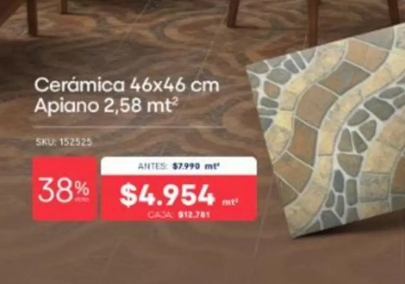 Cerámica 46x46 Cm Apaiano 2,58 Mt