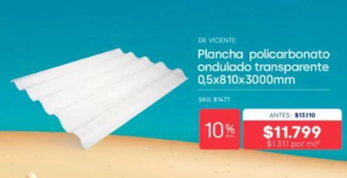 Plancha Policarbonato Ondulado Transparente 0.8x810x3000mm