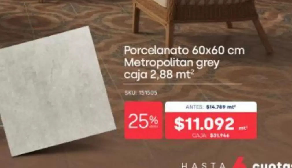 Porcelanato 60x60 Cm Metropolitan Grey Caja