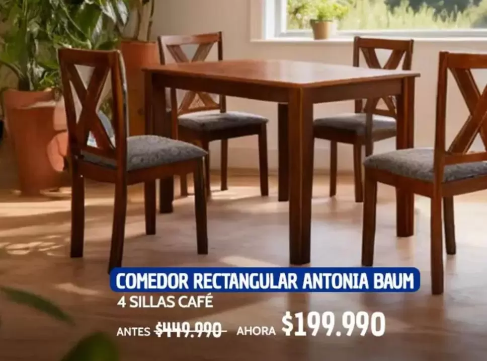 Comedor Rectangular Antonia Baum 4 Sillas Cafe