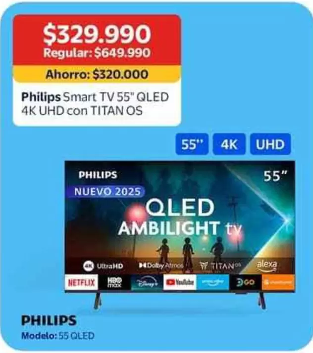 Philips - Smart Tv 55" Qled 4k Uhd Con Titan Os