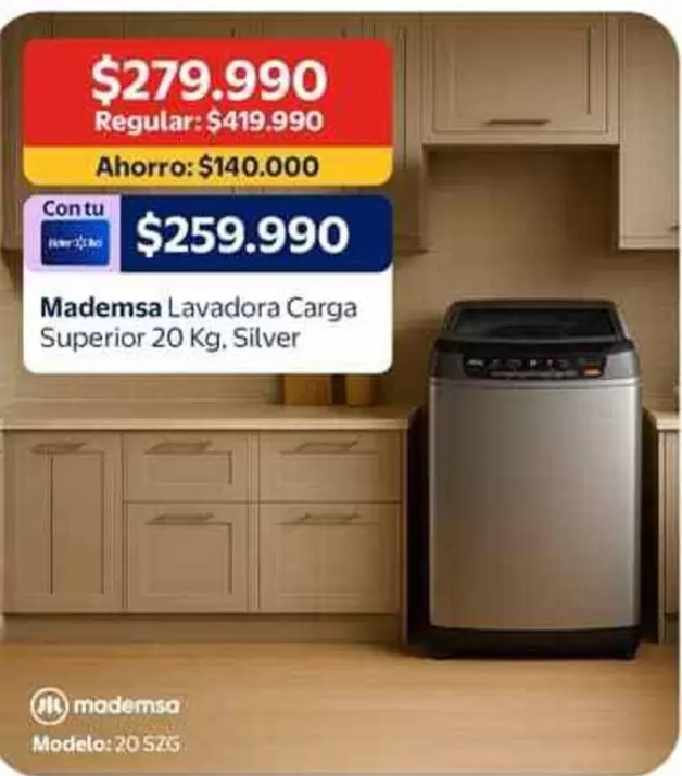 Mademsa - Lavadora Carga Superior 20 Kg, Silver