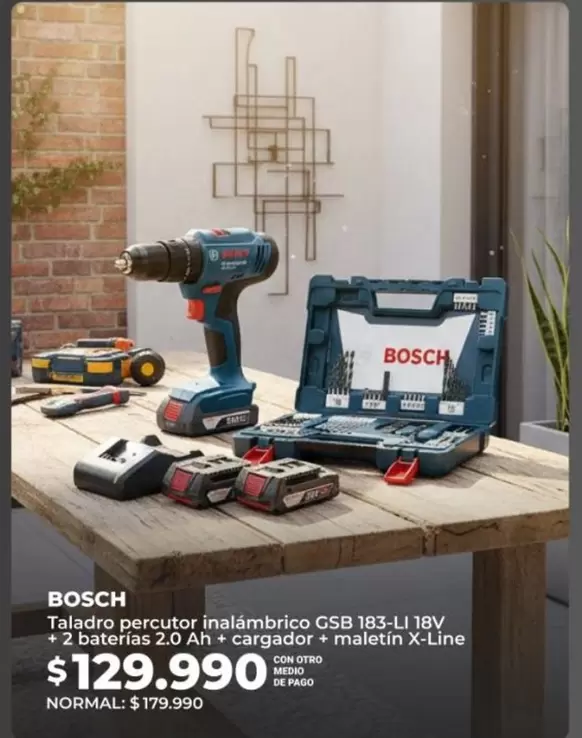Bosch - Taladro Percutor Inalámbrico GSB 183-L 18V + 2 Baterias 2.0 Ah+ Cárgador + Maletin X-Line