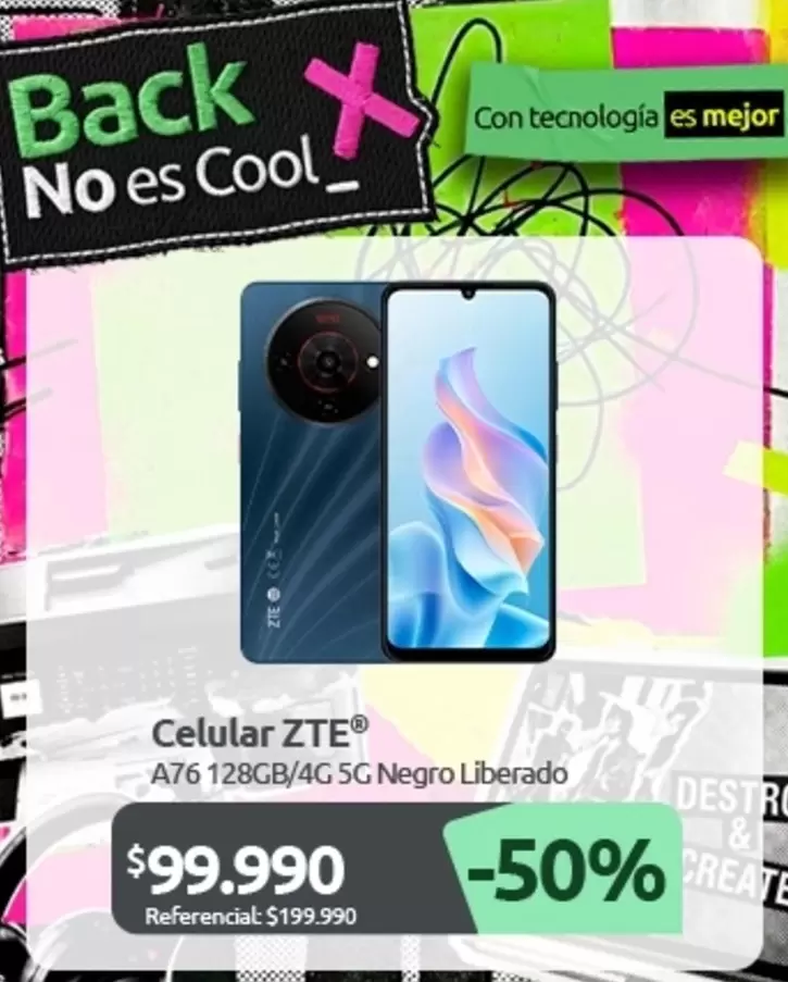 ZTE - Celular A76 128GB/AG SG Negro Liberado