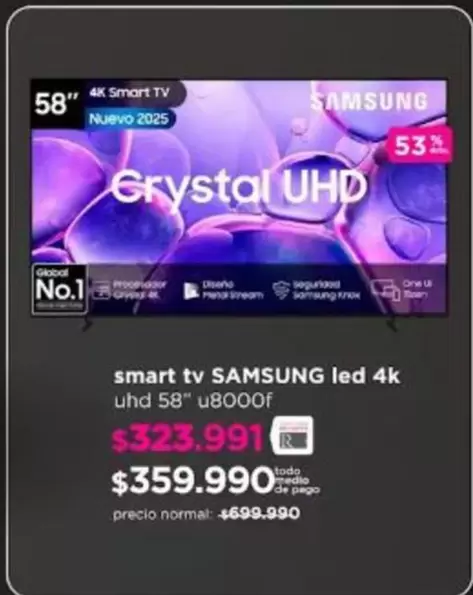 Samsung - Smart Tv Led 4k Uhd 58" U8000f