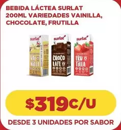 Surlat - Bebida Láctea  200ml Variedades Vainilla, Chocolate, Frutilla