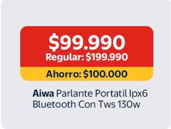 Aiwa -  Parlante Portatil Ipx6 Bluetooth Con Tws 130w