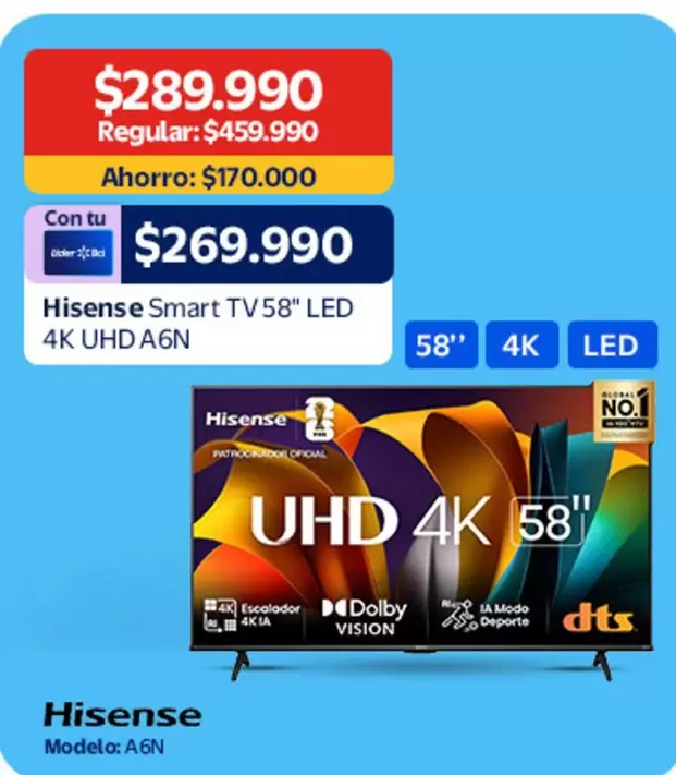 Hisense - Smart Tv 58" Led 4k Uhd A6n