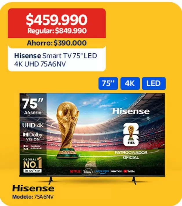 Hisense - Smart Tv 75" LED 4K UHD 75A6NV
