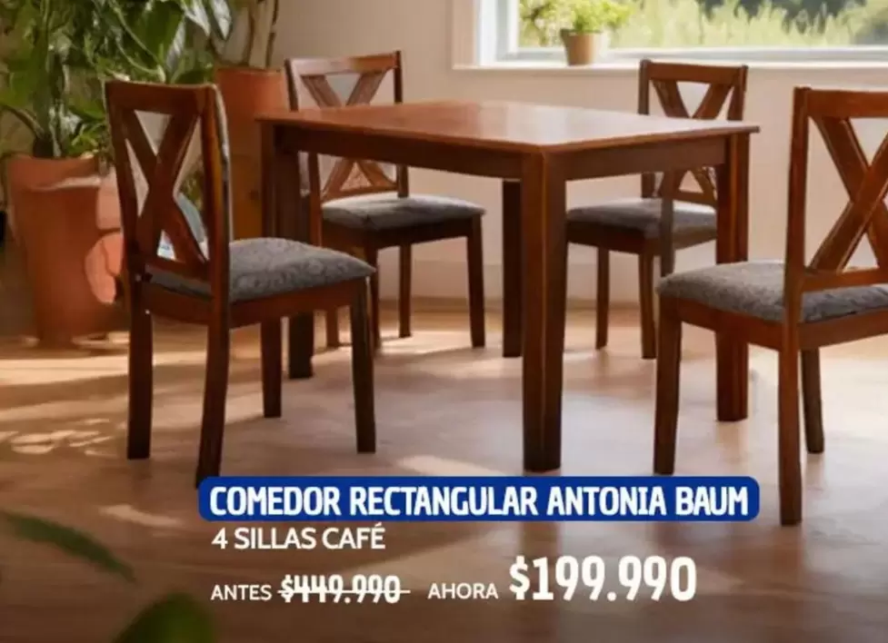 Comedor Rectangular Antonia Baum 4 Sillas Cafe