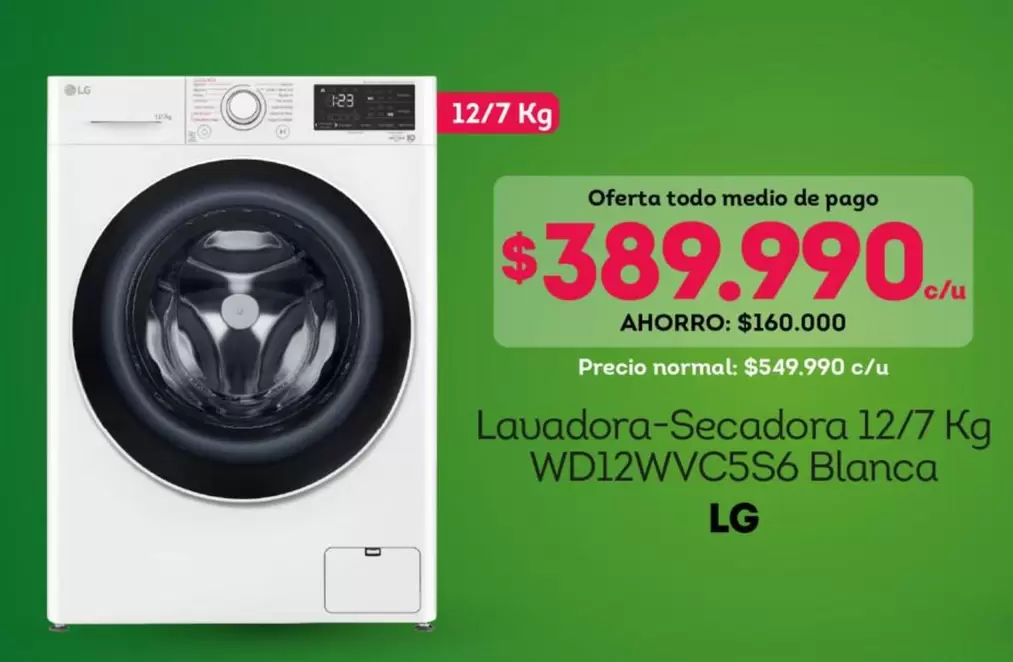 LG - Lavadora-Secadora 12/7 Kg Wd12wvc5566 Blanca